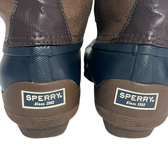 SPERRY Women’s Waterproof Rubber Boot Size 7.5 CHELSEA Rain Bootie Navy Brown - Picture 7 of 10
